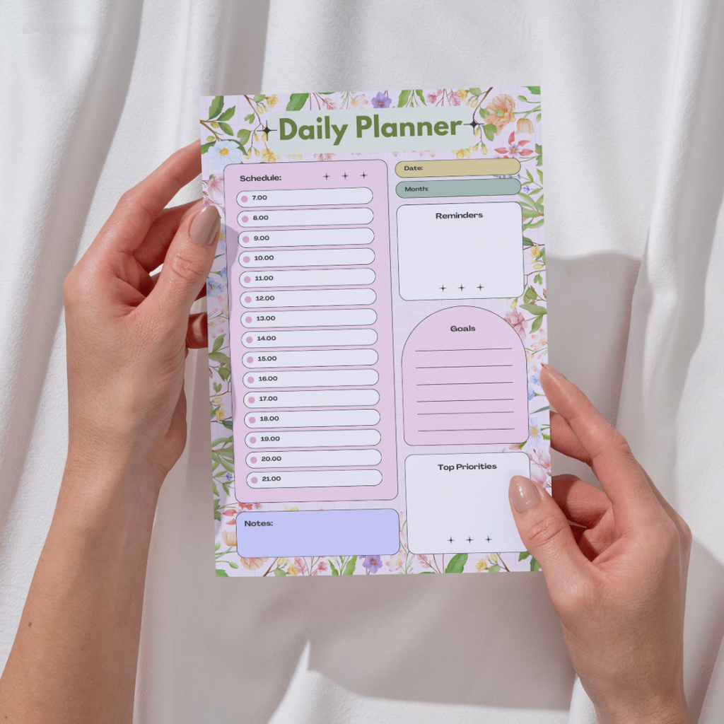 Floral Daily Planner Printable PDF PNG | Daily Schedule Planner | To Do List Organizer | Productivity Planner Instant Download