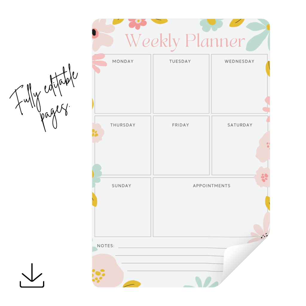 Weekly Planner Printable PDF PNG | Weekly Schedule Organizer | Productivity Planner | To Do List Weekly Planner