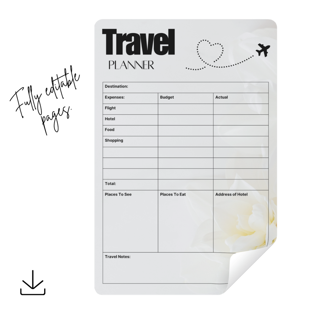 Floral Travel Planner Printable PDF PNG | Vacation Planner | Trip Organizer | Travel Itinerary Planner Instant Download