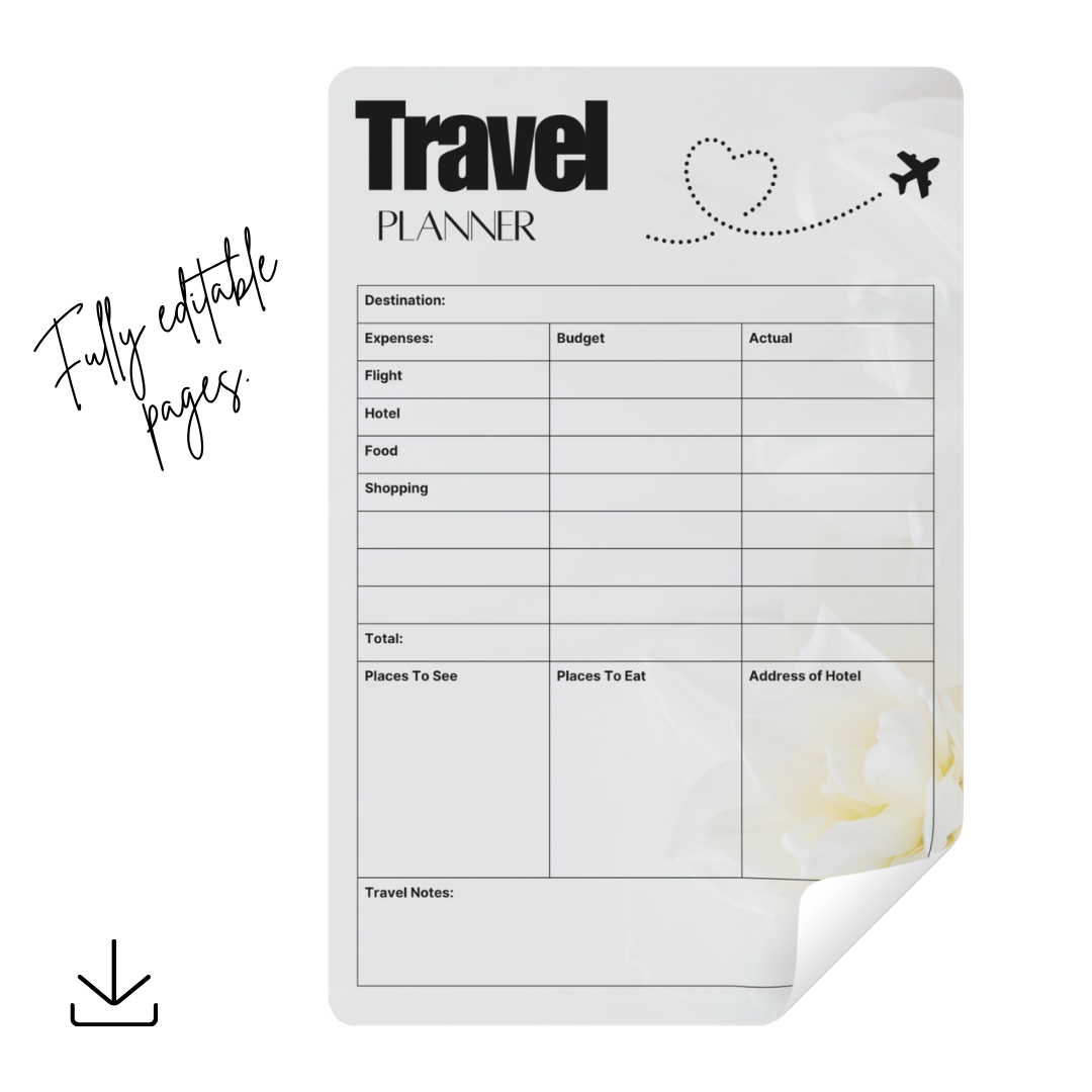 Floral Travel Planner Printable PDF PNG | Vacation Planner | Trip Organizer | Travel Itinerary Planner Instant Download