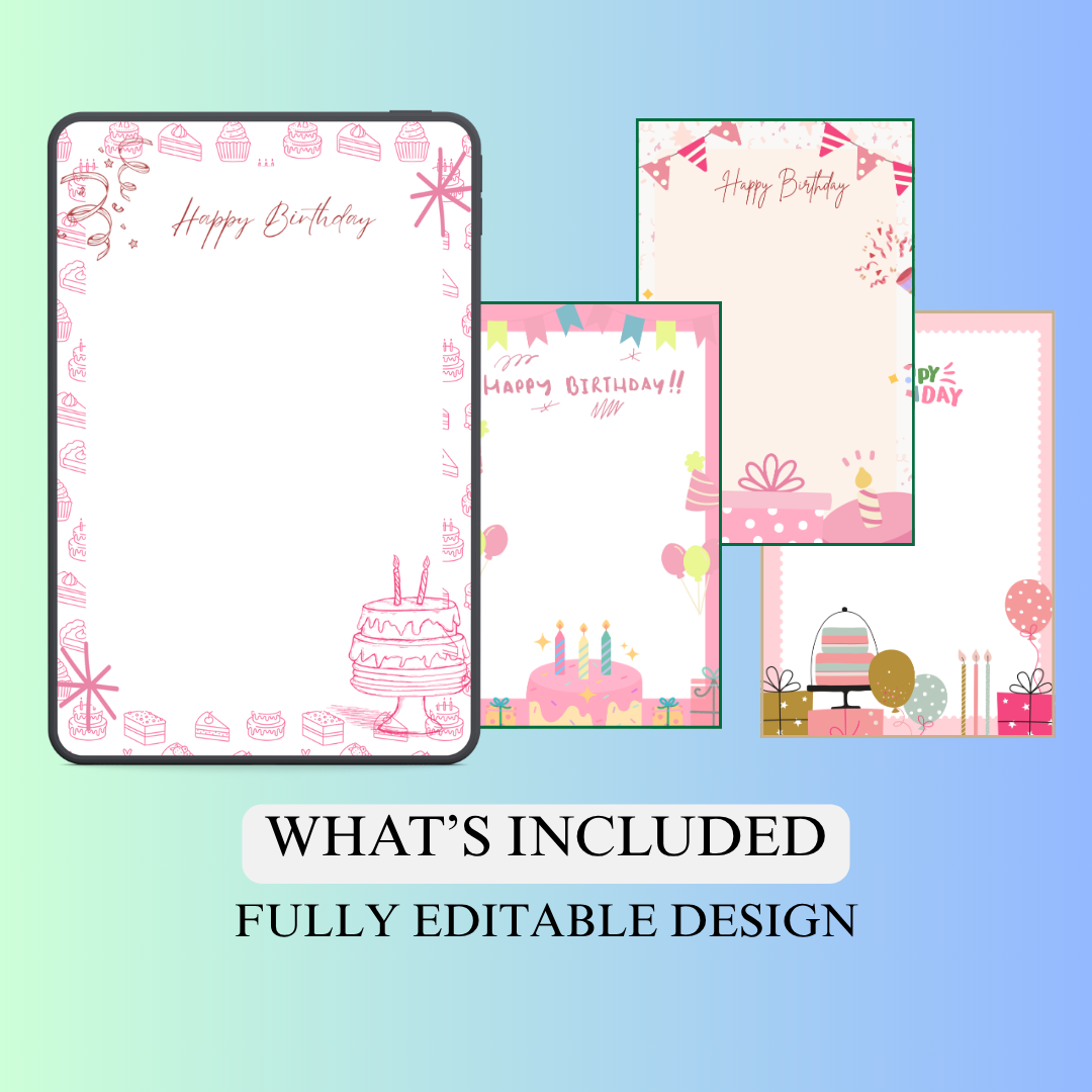 Pink Birthday Letter Template Printable PDF PNG | Birthday Message Template | Cute Birthday Note | Editable Style Letter