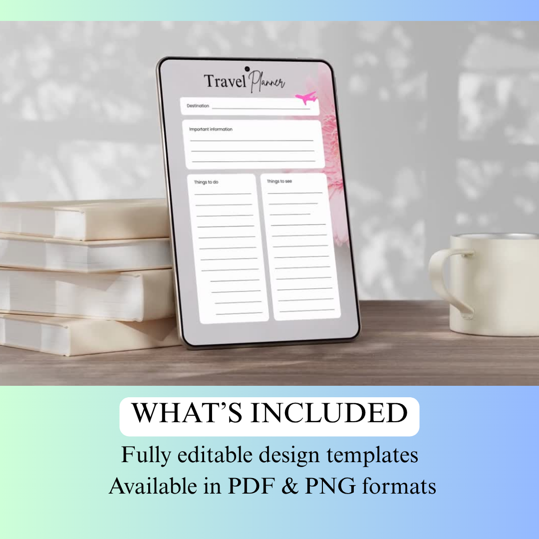 Floral Travel Planner Printable PDF PNG | Vacation Planner | Trip Organizer | Travel Itinerary Planner Instant Download