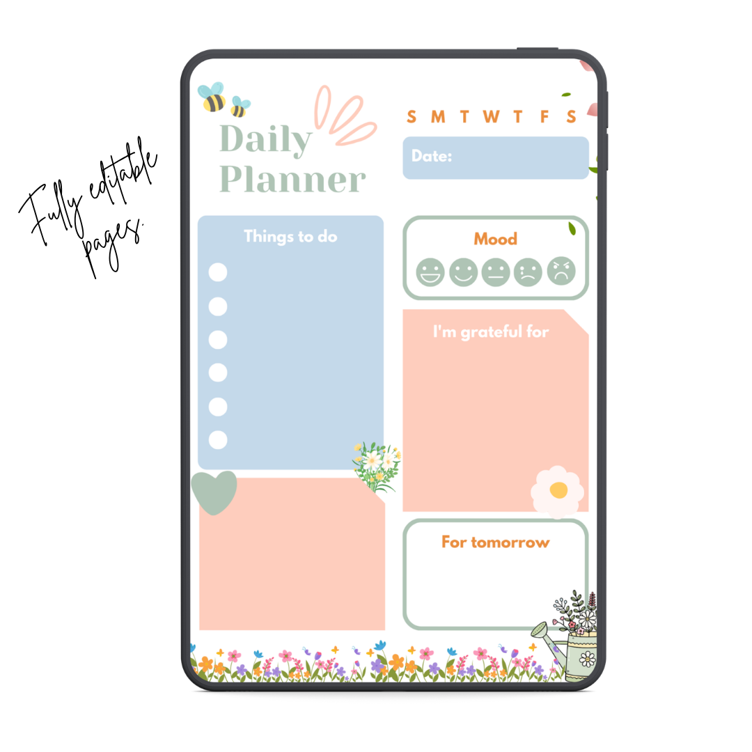 Floral Daily Planner Printable PDF PNG | Daily Schedule Planner | To Do List Organizer | Productivity Planner Instant Download