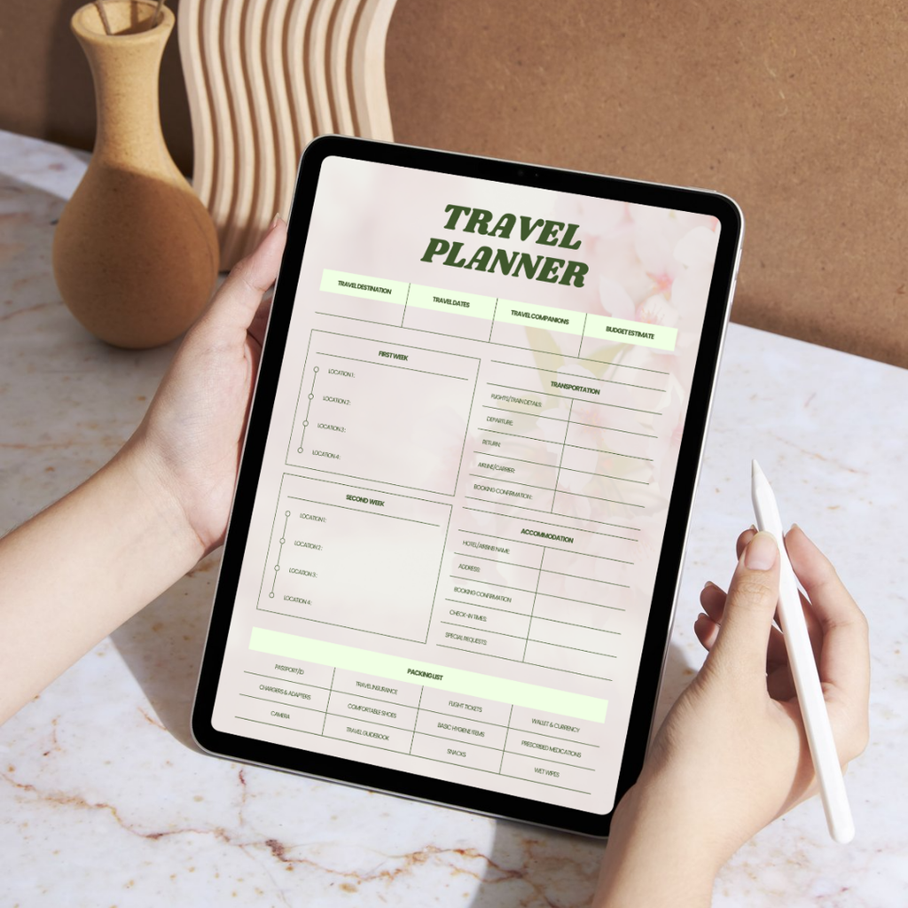 Floral Travel Planner Printable PDF PNG | Vacation Planner | Trip Organizer | Travel Itinerary Planner Instant Download