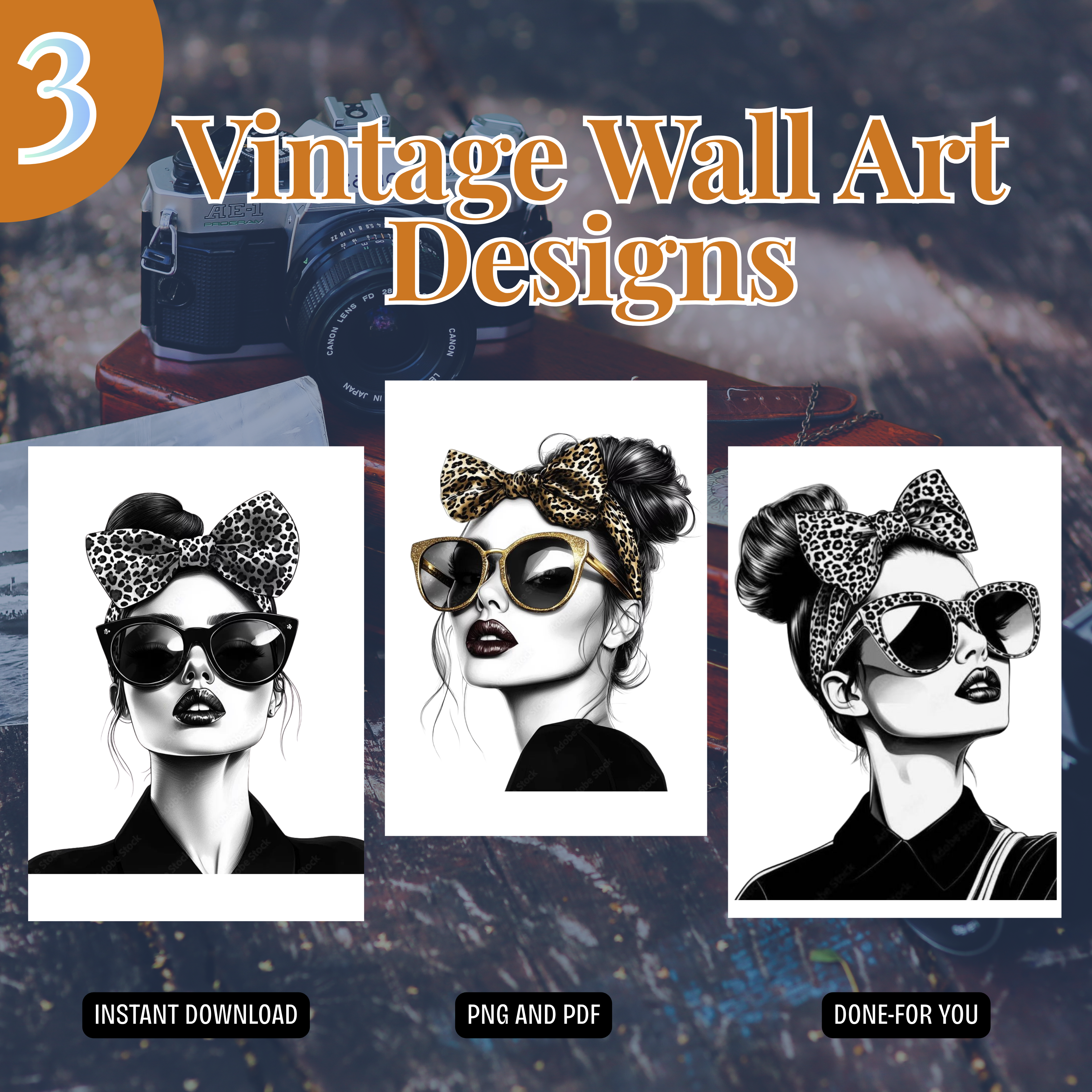 3 Vintage Wall Art Designs PDF PNG | Classic Retro Printable Art Set | Antique Style Home Decor | Instant Download