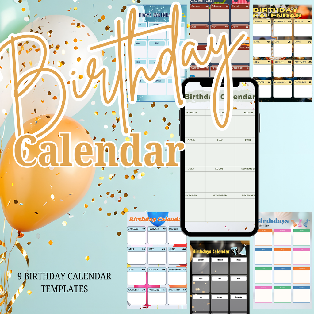 Birthday Calendar Editable Canva PDF PNG | Annual Birthday Reminder Planner | Family & Friends Birthday Tracker | Instant Download