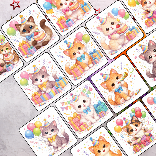 25 Birthday Cats Clipart PNG PDF | Cute Cat Birthday Illustrations | Party Decorations & Printable Wall Art | Instant Download