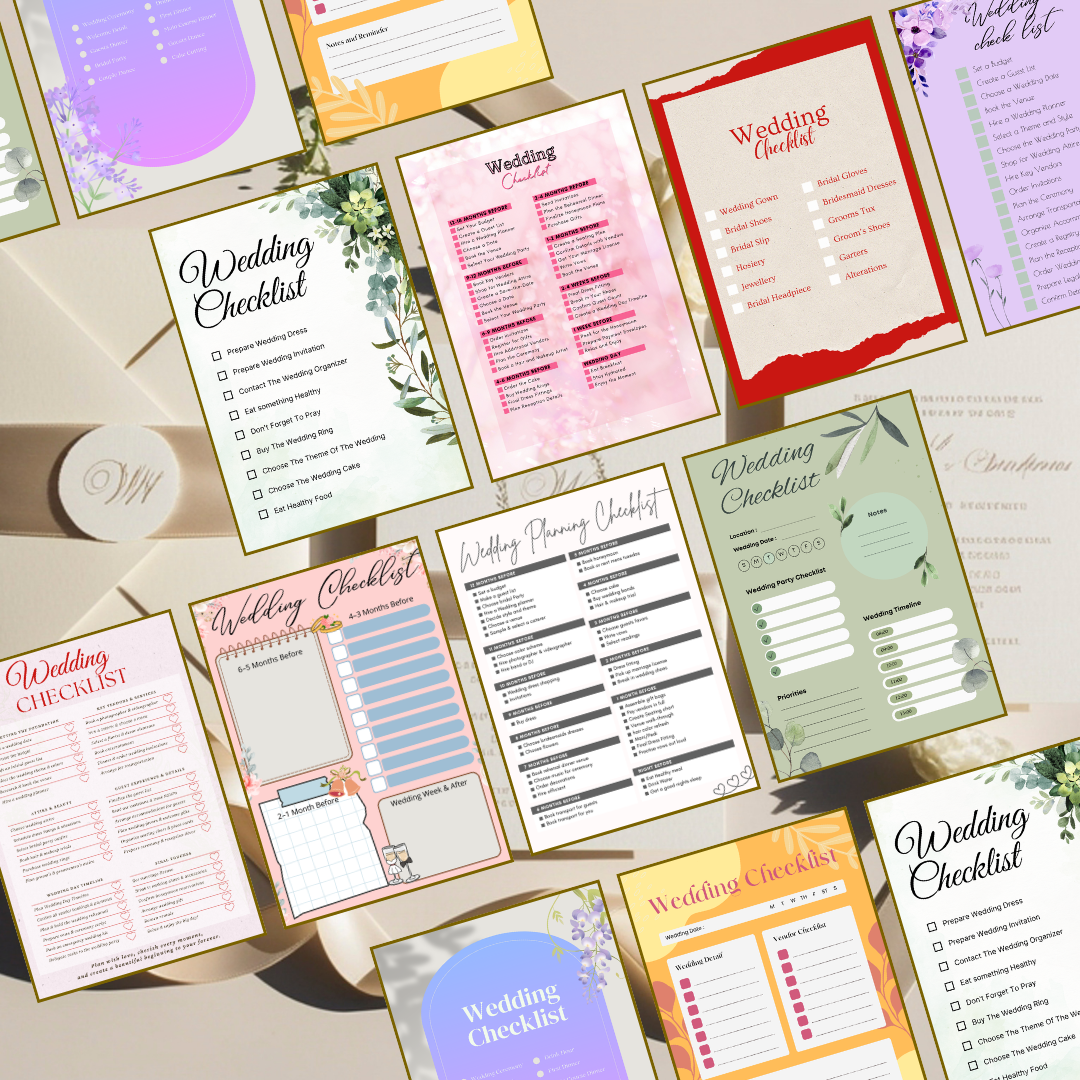 Wedding Checklist Templates PDF PNG | Bridal Planning Organizer | Wedding To-Do List & Timeline | Instant Download