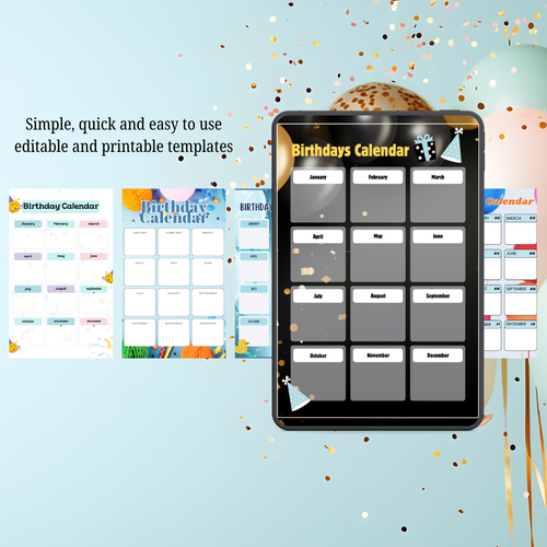 Birthday Calendar Editable Canva PDF PNG | Annual Birthday Reminder Planner | Family & Friends Birthday Tracker | Instant Download