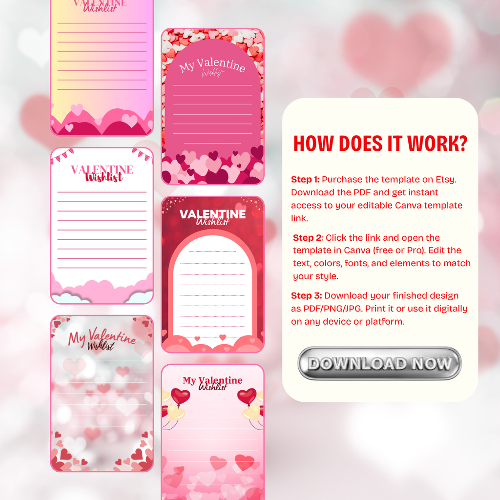 Valentine Wishlist Printable PDF PNG | Valentine’s Day Gift Planner | Love & Couple Wish List | Instant Download