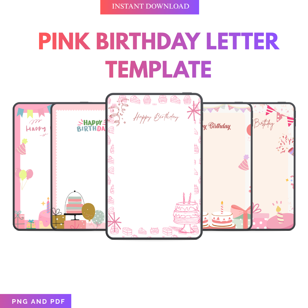 Pink Birthday Letter Template Printable PDF PNG | Birthday Message Template | Cute Birthday Note | Editable Style Letter