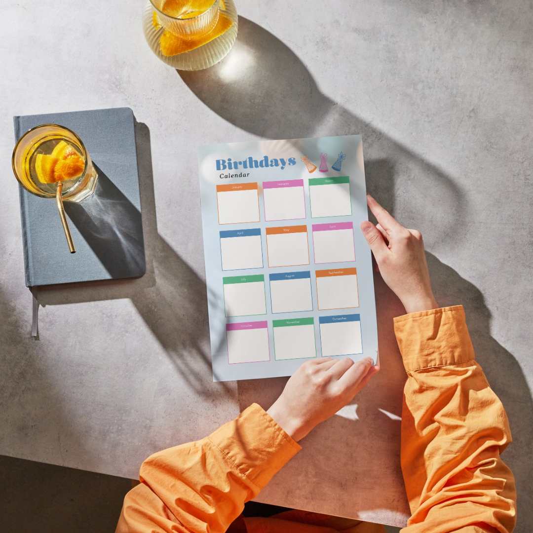 Birthday Calendar Editable Canva PDF PNG | Annual Birthday Reminder Planner | Family & Friends Birthday Tracker | Instant Download