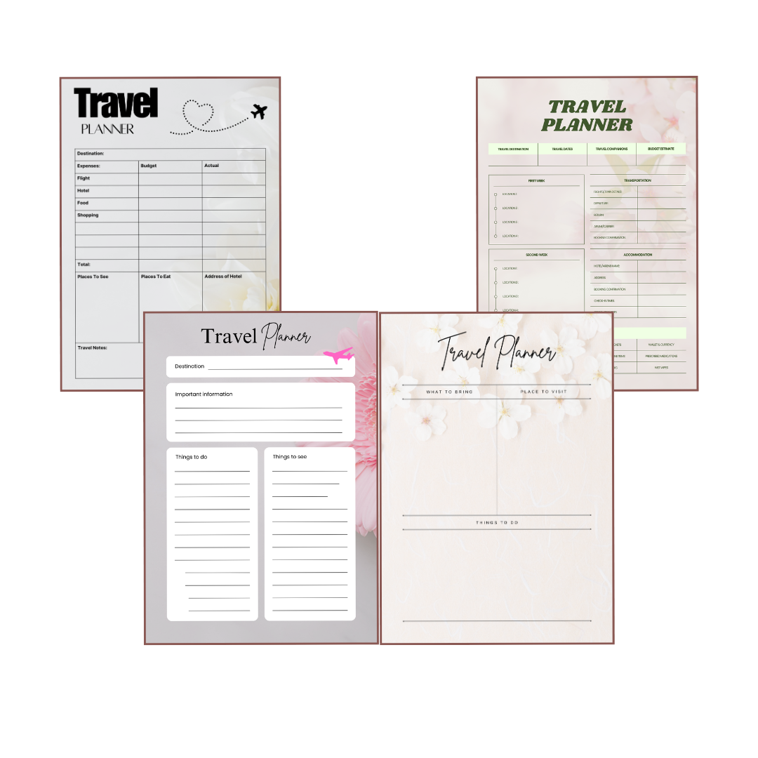 Floral Travel Planner Printable PDF PNG | Vacation Planner | Trip Organizer | Travel Itinerary Planner Instant Download