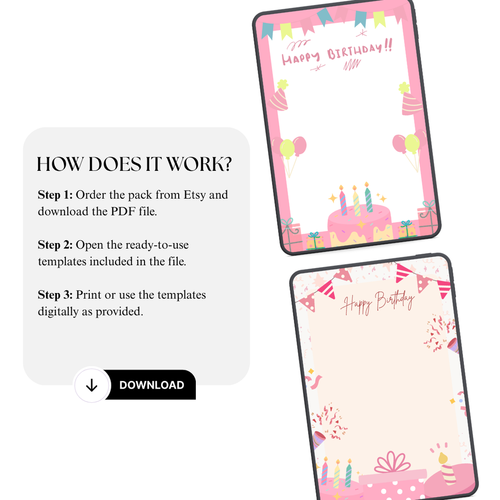 Pink Birthday Letter Template Printable PDF PNG | Birthday Message Template | Cute Birthday Note | Editable Style Letter