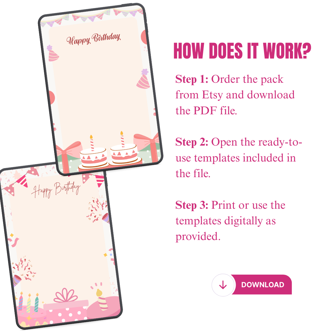 Pink Birthday Letter Template Printable PDF PNG | Birthday Message Template | Cute Birthday Note | Editable Style Letter
