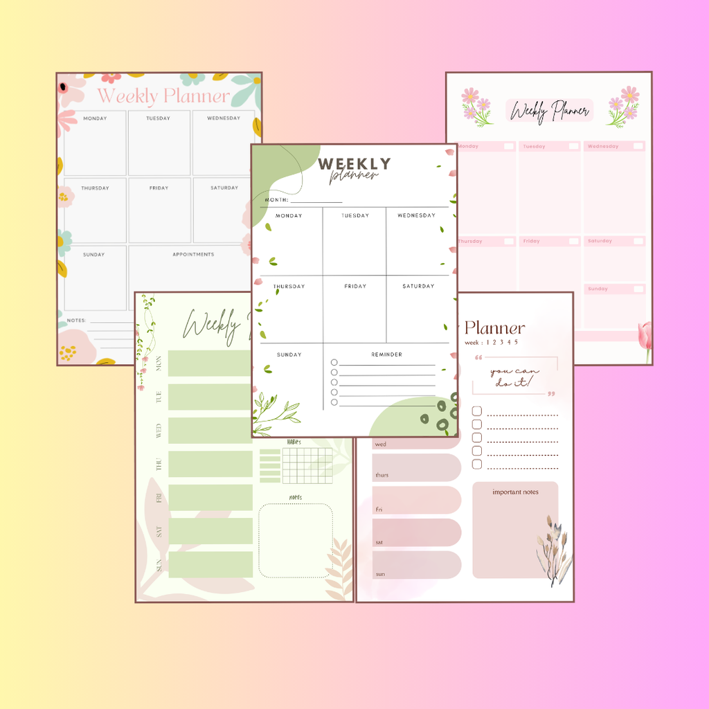 Weekly Planner Printable PDF PNG | Weekly Schedule Organizer | Productivity Planner | To Do List Weekly Planner