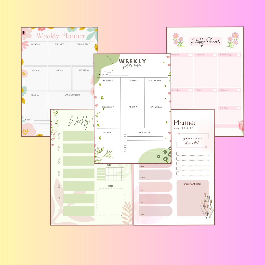 Weekly Planner Printable PDF PNG | Weekly Schedule Organizer | Productivity Planner | To Do List Weekly Planner