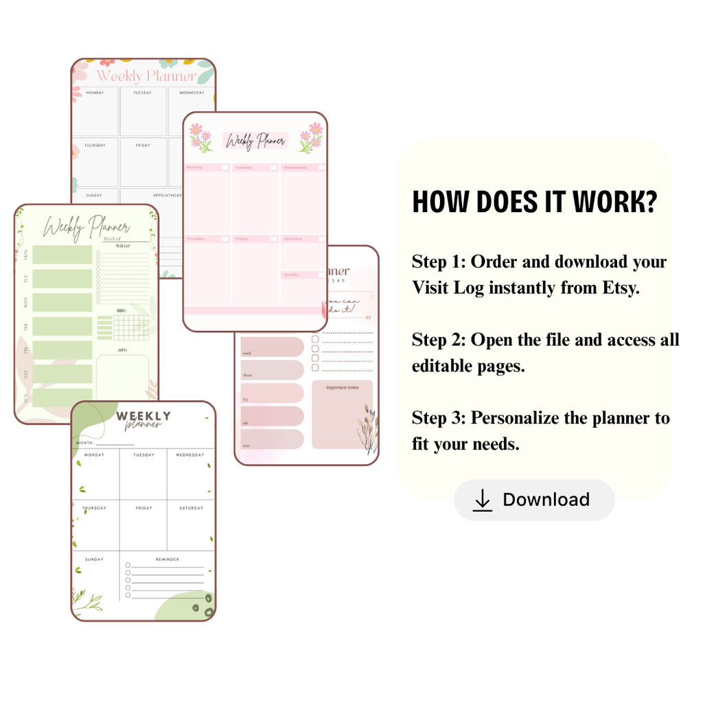 Weekly Planner Printable PDF PNG | Weekly Schedule Organizer | Productivity Planner | To Do List Weekly Planner