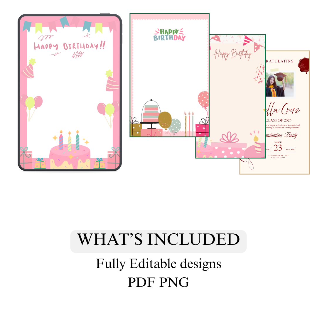 Pink Birthday Letter Template Printable PDF PNG | Birthday Message Template | Cute Birthday Note | Editable Style Letter