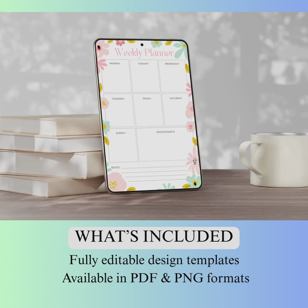Weekly Planner Printable PDF PNG | Weekly Schedule Organizer | Productivity Planner | To Do List Weekly Planner