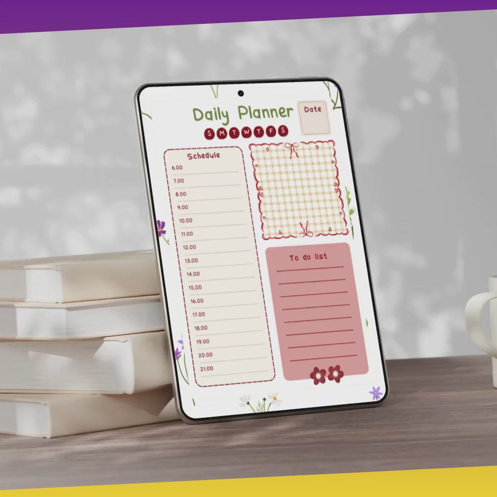 Floral Daily Planner Printable PDF PNG | Daily Schedule Planner | To Do List Organizer | Productivity Planner Instant Download